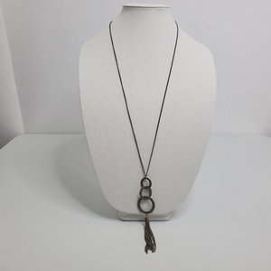 Tassel Necklace‎ Chain Circle Hammered Gold Tone Lo